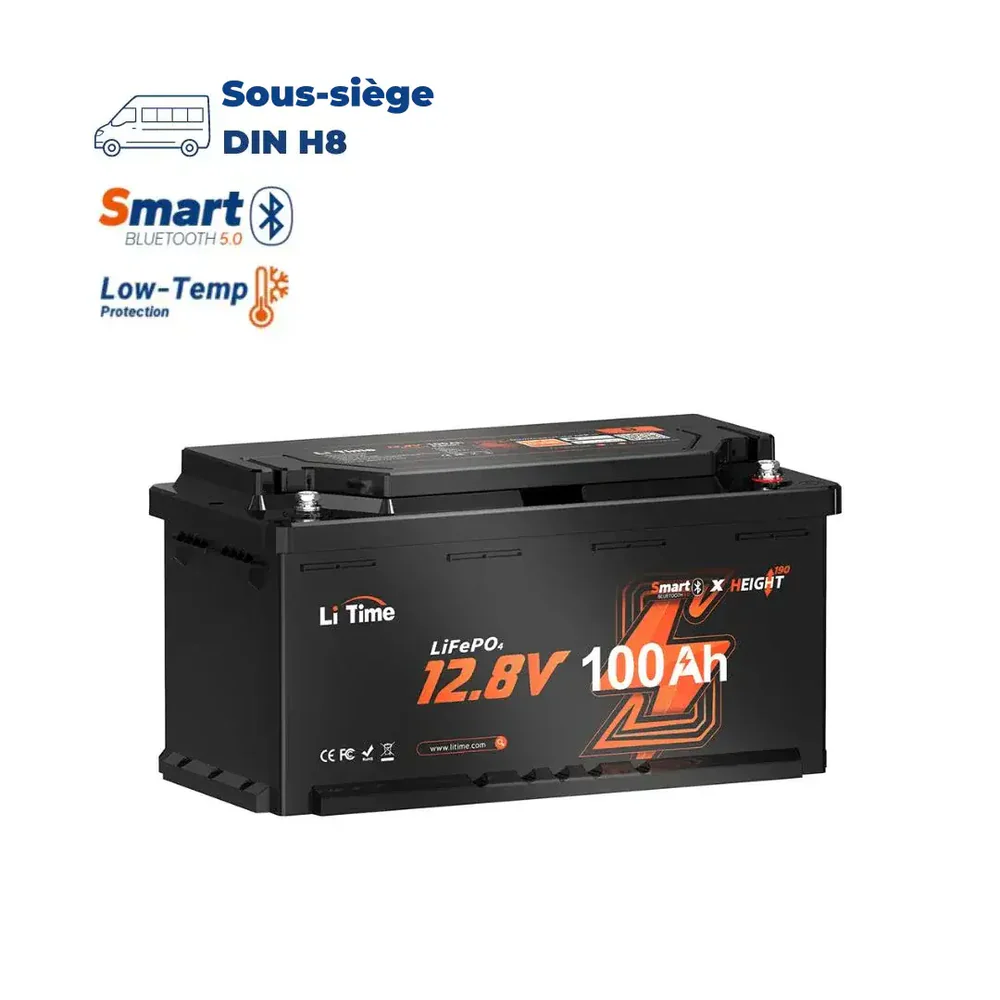 LiTime 12V 100Ah H190 batterie lithium compacte pour camping-car Fiat Ducato